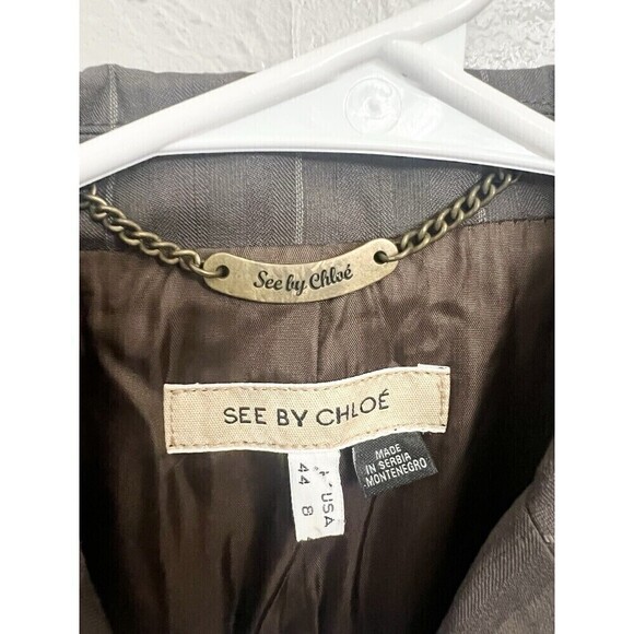 SEE by CHLOE (Chloé) Women's Brown Window Pane Blazer Jacket Size 44 8 Cropped - Picture 5 of 6